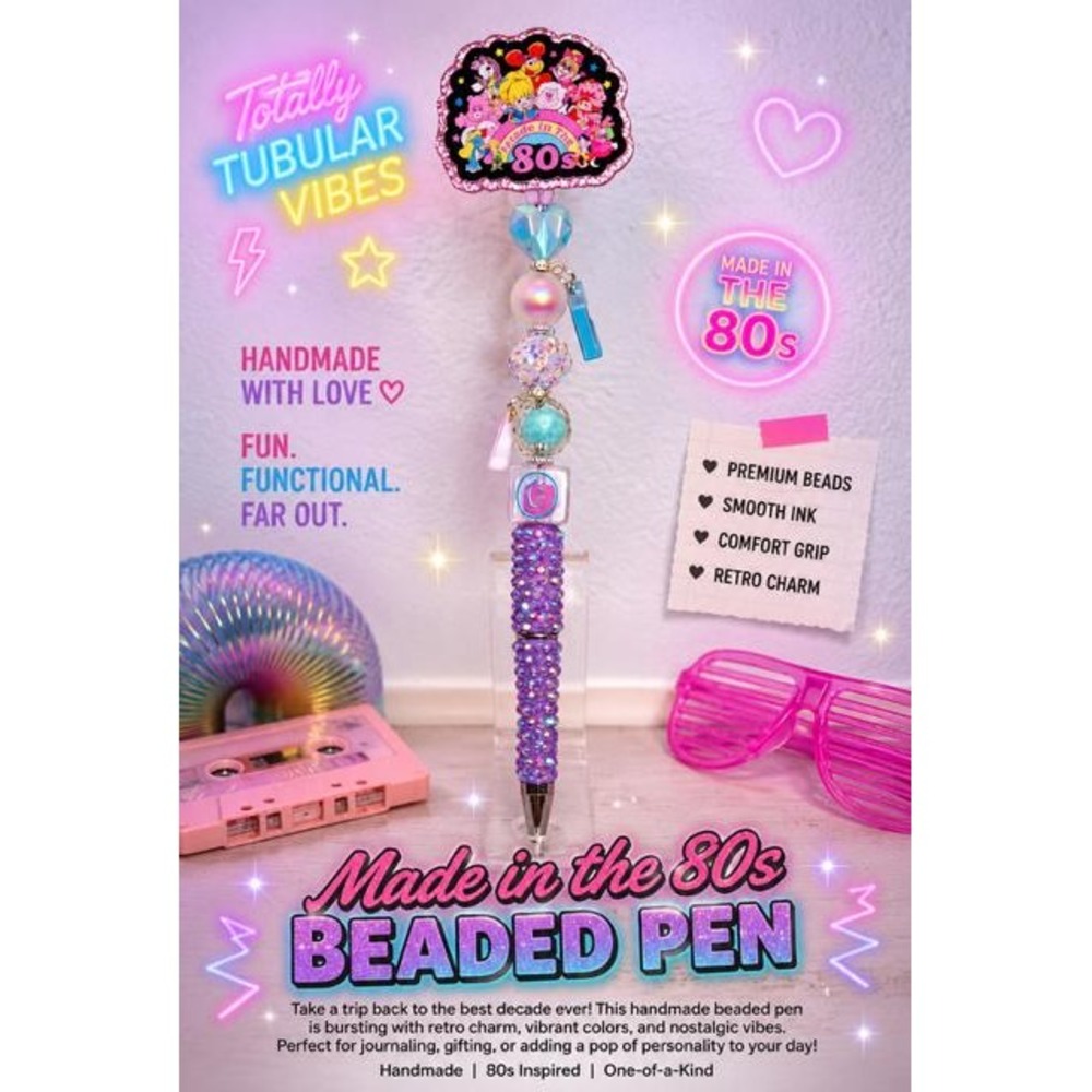 80s Inspired Beaded Pen | Retro Beaded Pen | Handmade Pen | Gift for Her